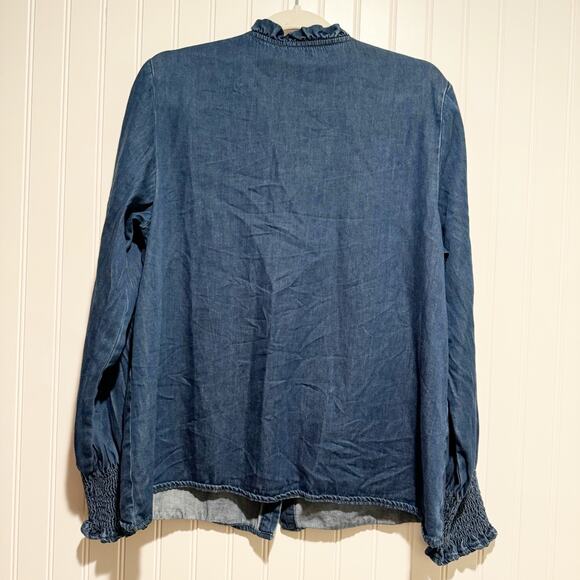 Boden Denim Smocked High Neck Blouse Size 10 - Picture 7 of 7